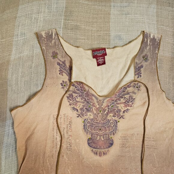 y2k MUDD Motoboho Western Yallternative Peasant Style Tank Top with Leather Ties - Picture 3 of 10